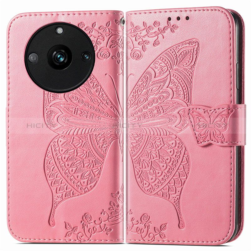 Coque Portefeuille Papillon Livre Cuir Etui Clapet pour Realme Narzo 60 Pro 5G Rose Rouge Plus