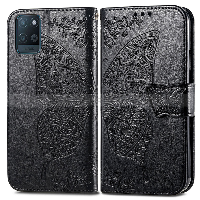 Coque Portefeuille Papillon Livre Cuir Etui Clapet pour Realme V11 5G Noir Plus