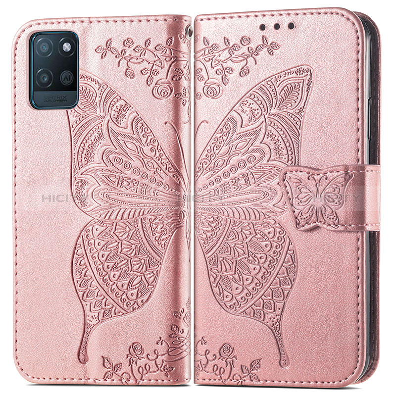 Coque Portefeuille Papillon Livre Cuir Etui Clapet pour Realme V11s 5G Or Rose Plus