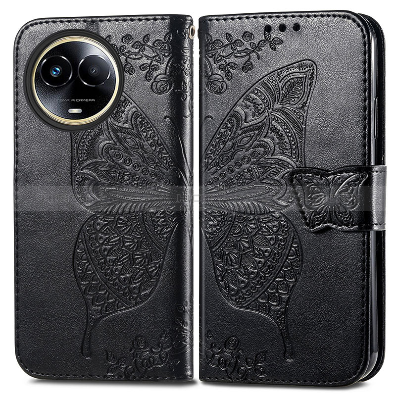 Coque Portefeuille Papillon Livre Cuir Etui Clapet pour Realme V50 5G Noir Plus