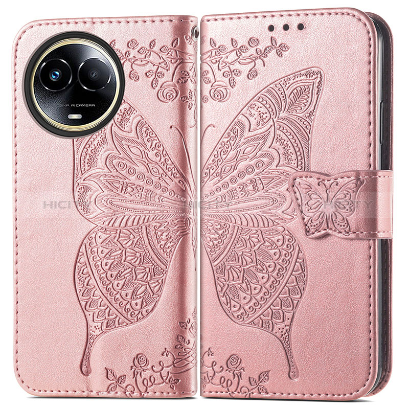 Coque Portefeuille Papillon Livre Cuir Etui Clapet pour Realme V50 5G Or Rose Plus