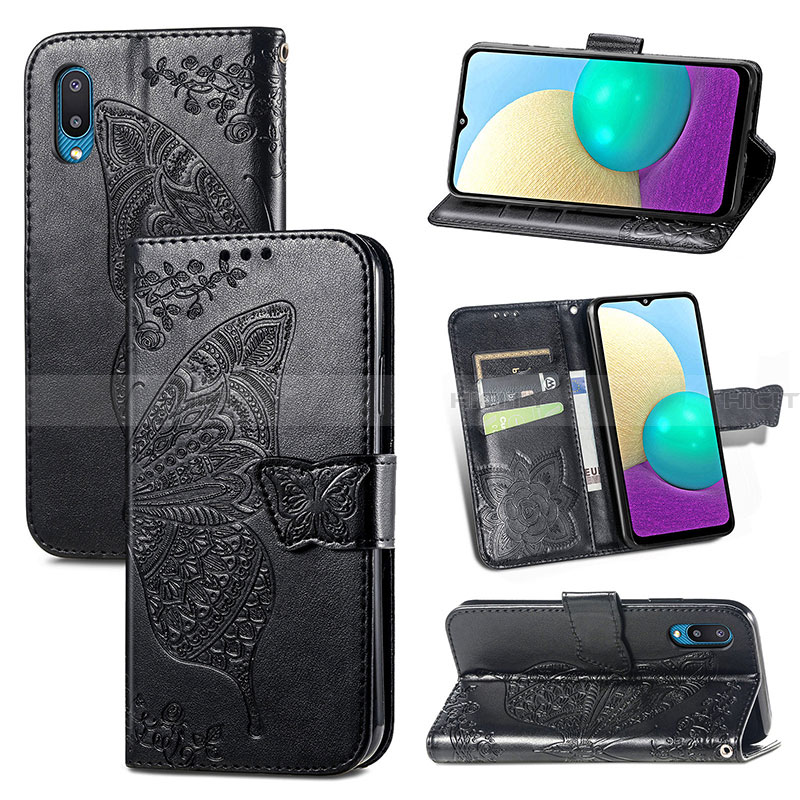 Coque Portefeuille Papillon Livre Cuir Etui Clapet pour Samsung Galaxy A02 Plus