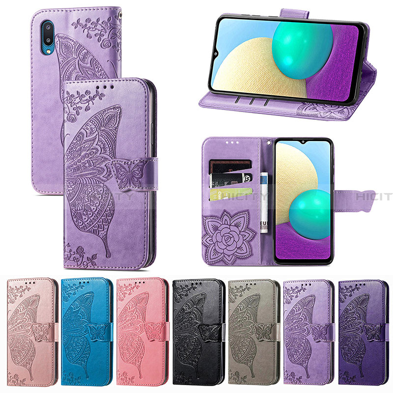 Coque Portefeuille Papillon Livre Cuir Etui Clapet pour Samsung Galaxy A02 Plus