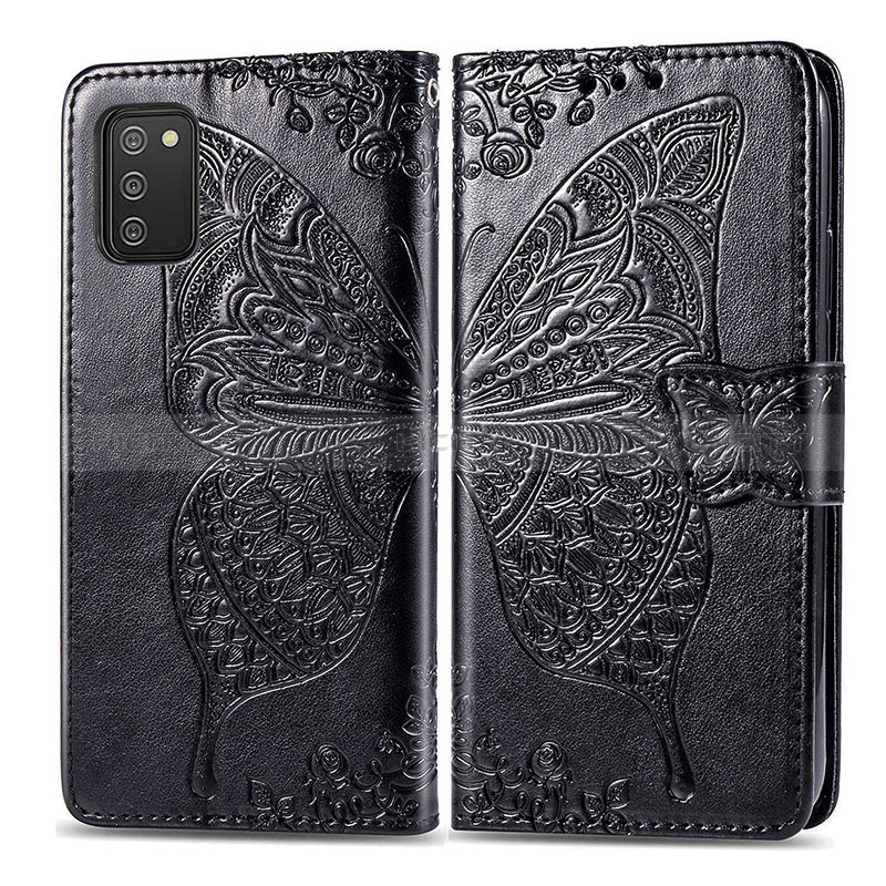 Coque Portefeuille Papillon Livre Cuir Etui Clapet pour Samsung Galaxy A02s Noir Plus