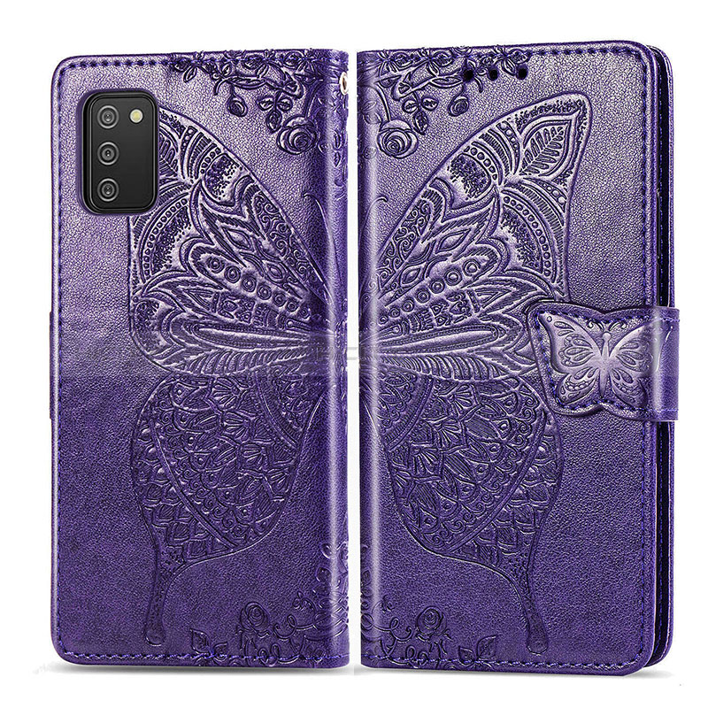 Coque Portefeuille Papillon Livre Cuir Etui Clapet pour Samsung Galaxy A02s Violet Plus