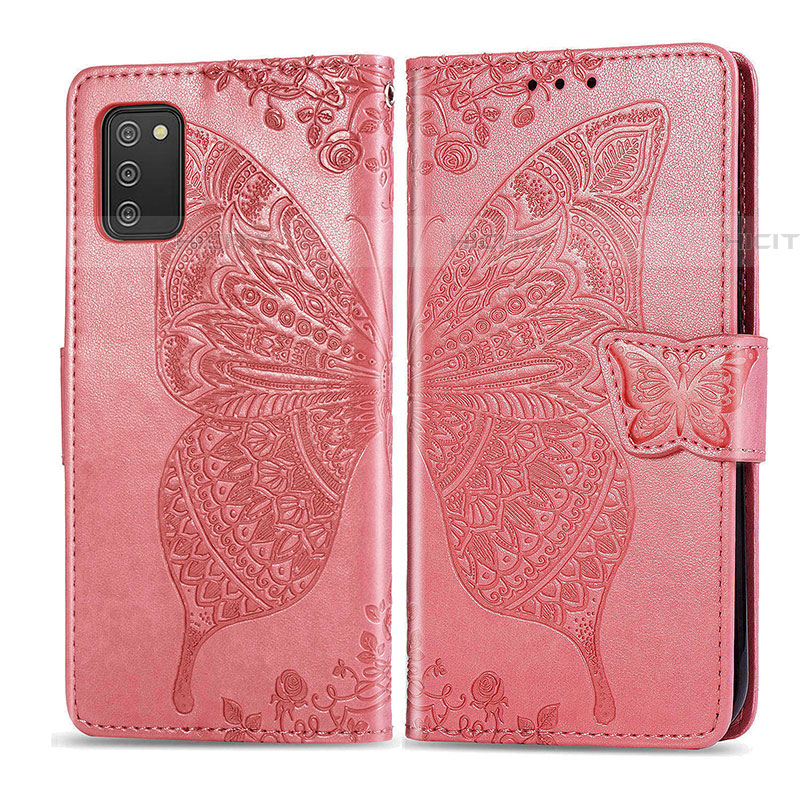 Coque Portefeuille Papillon Livre Cuir Etui Clapet pour Samsung Galaxy A03s Rose Rouge Plus