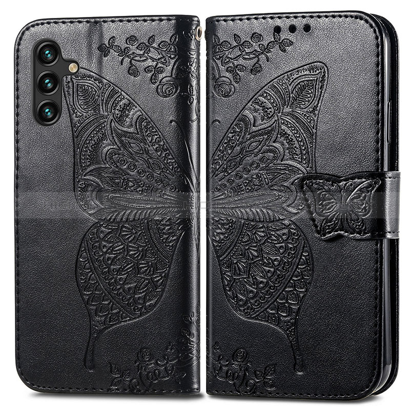 Coque Portefeuille Papillon Livre Cuir Etui Clapet pour Samsung Galaxy A04s Noir Plus