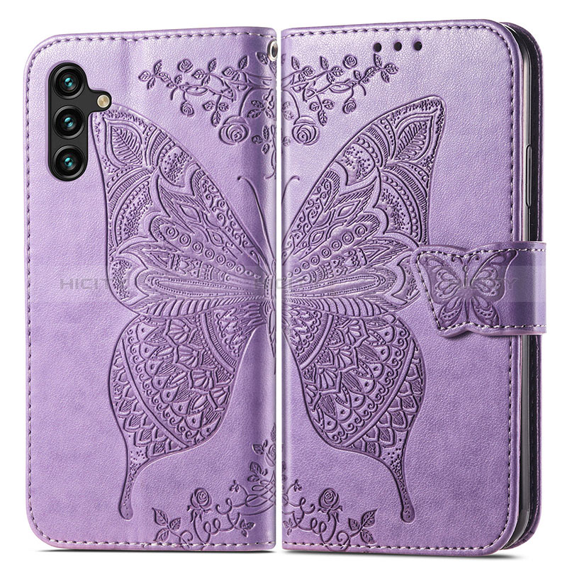 Coque Portefeuille Papillon Livre Cuir Etui Clapet pour Samsung Galaxy A04s Violet Clair Plus