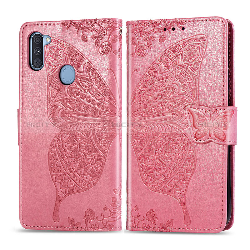 Coque Portefeuille Papillon Livre Cuir Etui Clapet pour Samsung Galaxy A11 Rose Rouge Plus
