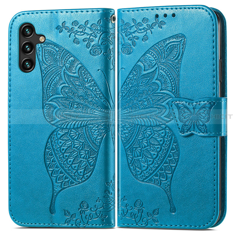 Coque Portefeuille Papillon Livre Cuir Etui Clapet pour Samsung Galaxy A13 5G Bleu Plus