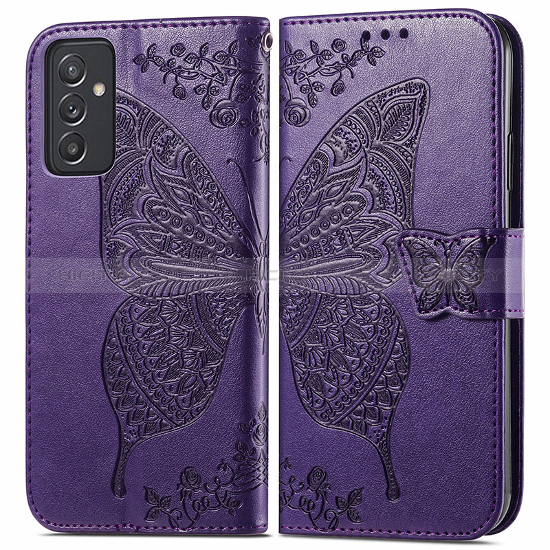 Coque Portefeuille Papillon Livre Cuir Etui Clapet pour Samsung Galaxy A15 4G Violet Plus