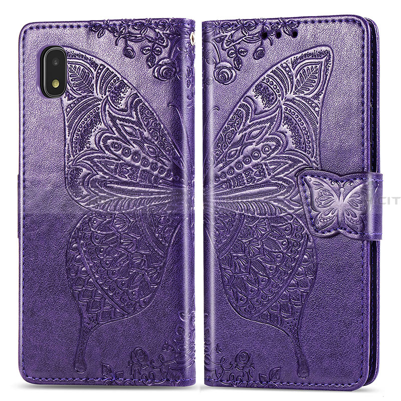 Coque Portefeuille Papillon Livre Cuir Etui Clapet pour Samsung Galaxy A21 SC-42A Violet Plus