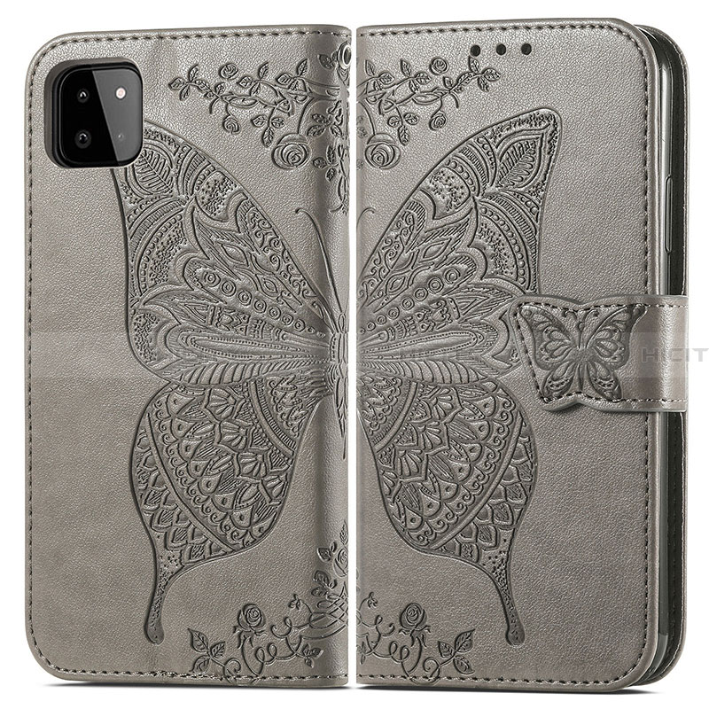 Coque Portefeuille Papillon Livre Cuir Etui Clapet pour Samsung Galaxy A22 5G Gris Plus