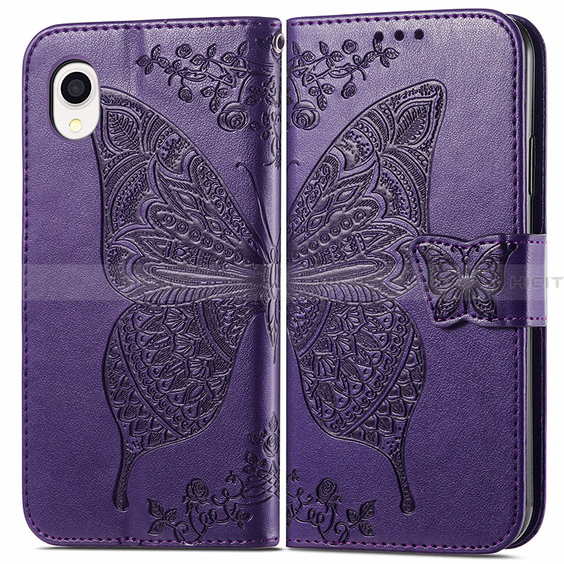 Coque Portefeuille Papillon Livre Cuir Etui Clapet pour Samsung Galaxy A22 5G SC-56B Violet Plus