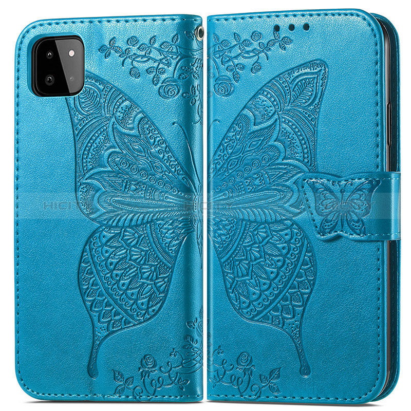 Coque Portefeuille Papillon Livre Cuir Etui Clapet pour Samsung Galaxy A22s 5G Bleu Plus