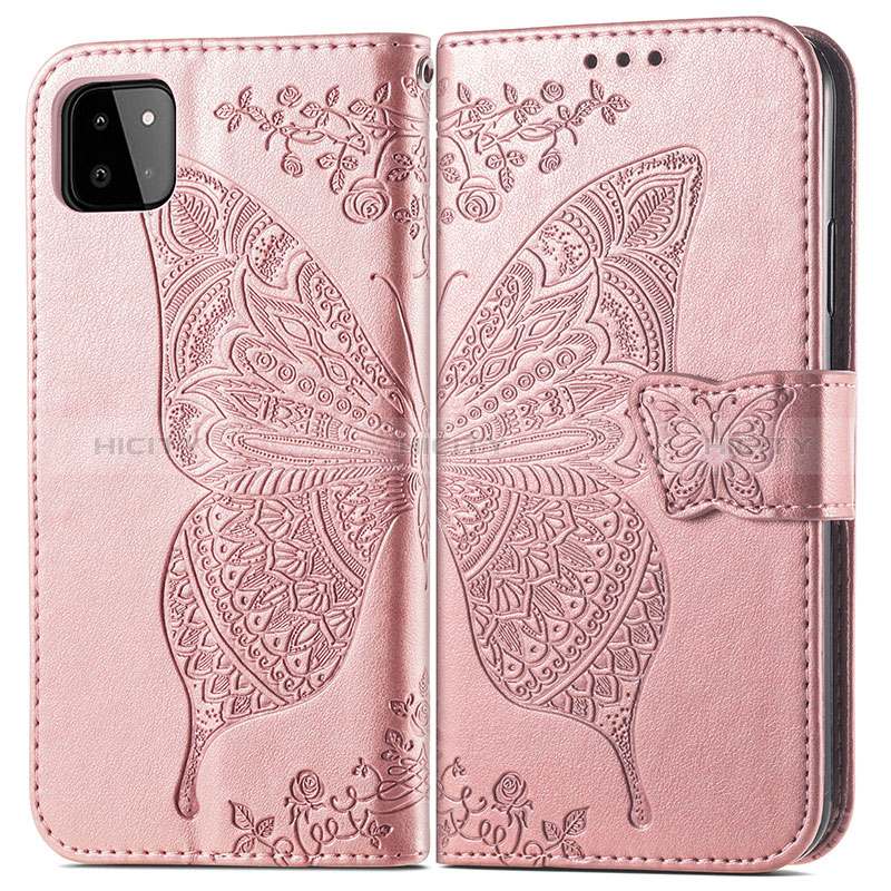 Coque Portefeuille Papillon Livre Cuir Etui Clapet pour Samsung Galaxy A22s 5G Rose Plus