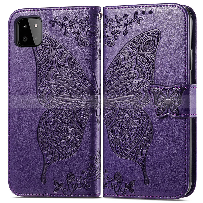 Coque Portefeuille Papillon Livre Cuir Etui Clapet pour Samsung Galaxy A22s 5G Violet Plus