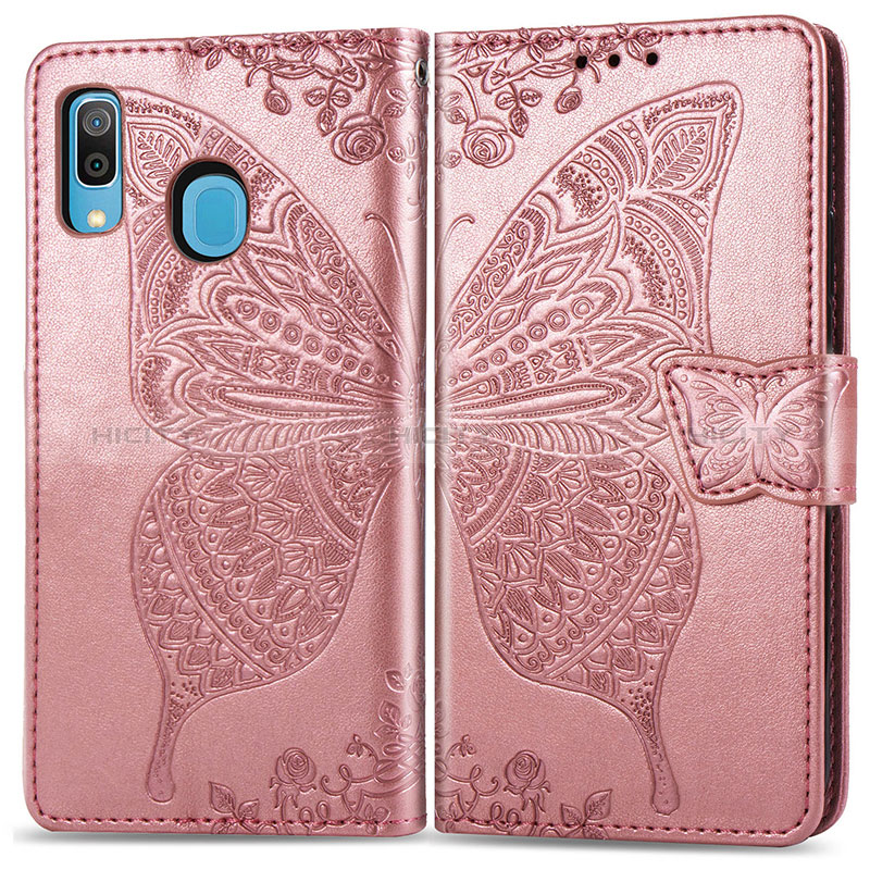 Coque Portefeuille Papillon Livre Cuir Etui Clapet pour Samsung Galaxy A30 Rose Plus