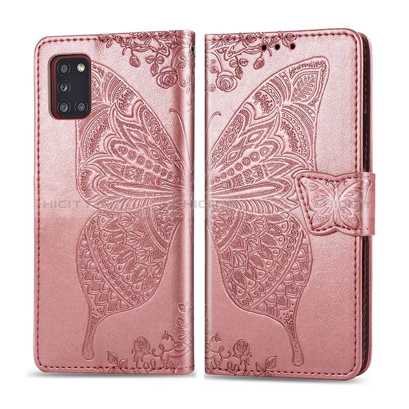 Coque Portefeuille Papillon Livre Cuir Etui Clapet pour Samsung Galaxy A31 Rose Plus