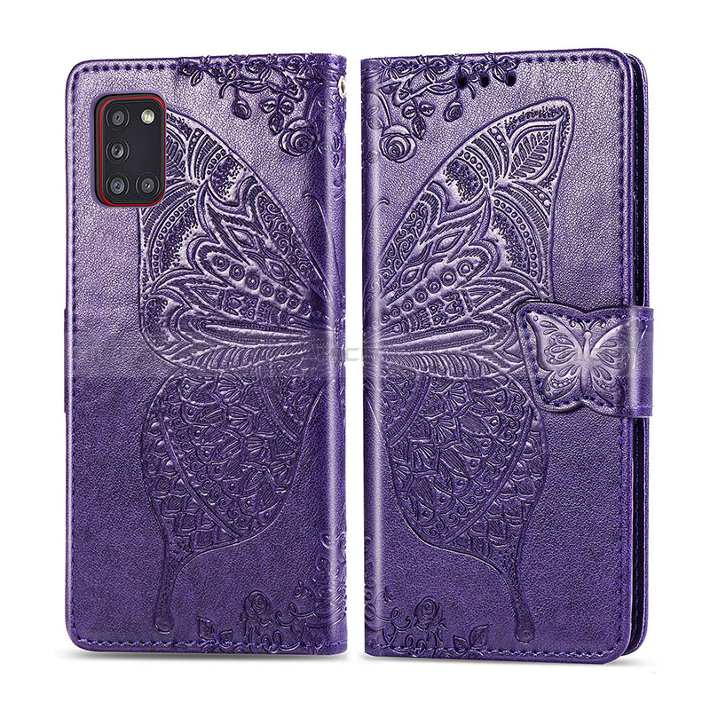 Coque Portefeuille Papillon Livre Cuir Etui Clapet pour Samsung Galaxy A31 Violet Plus