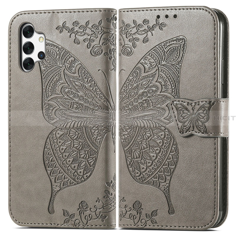 Coque Portefeuille Papillon Livre Cuir Etui Clapet pour Samsung Galaxy A32 4G Gris Plus