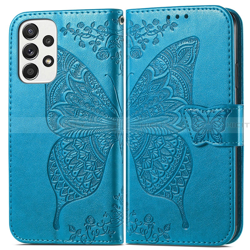 Coque Portefeuille Papillon Livre Cuir Etui Clapet pour Samsung Galaxy A33 5G Bleu Plus