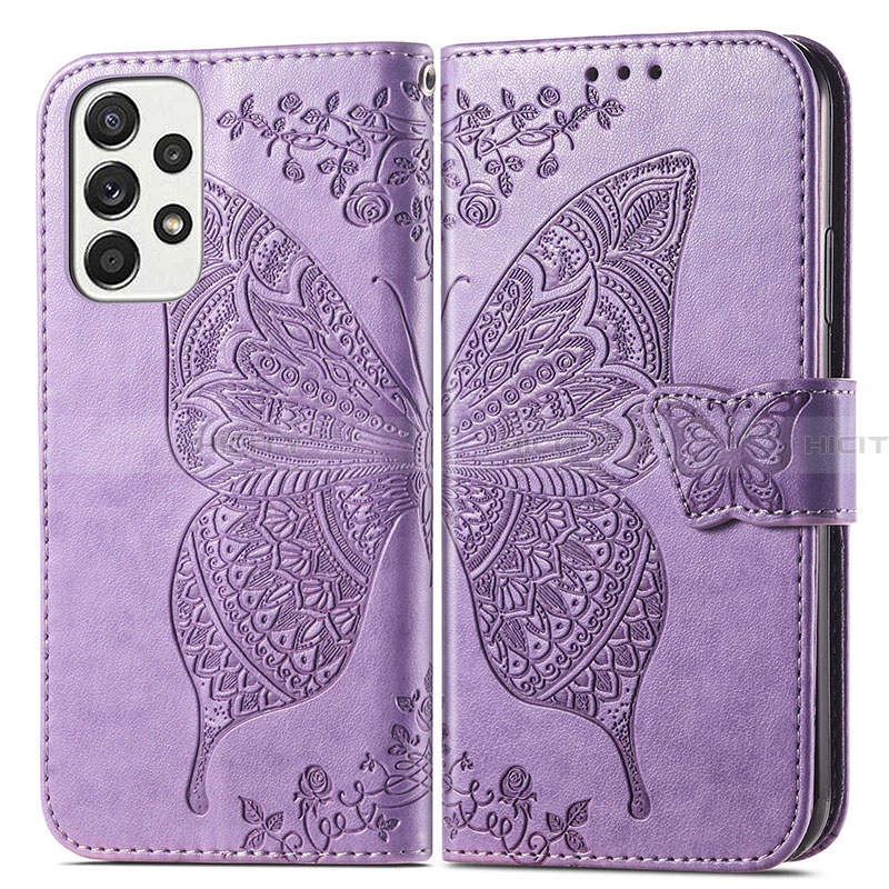 Coque Portefeuille Papillon Livre Cuir Etui Clapet pour Samsung Galaxy A33 5G Violet Clair Plus