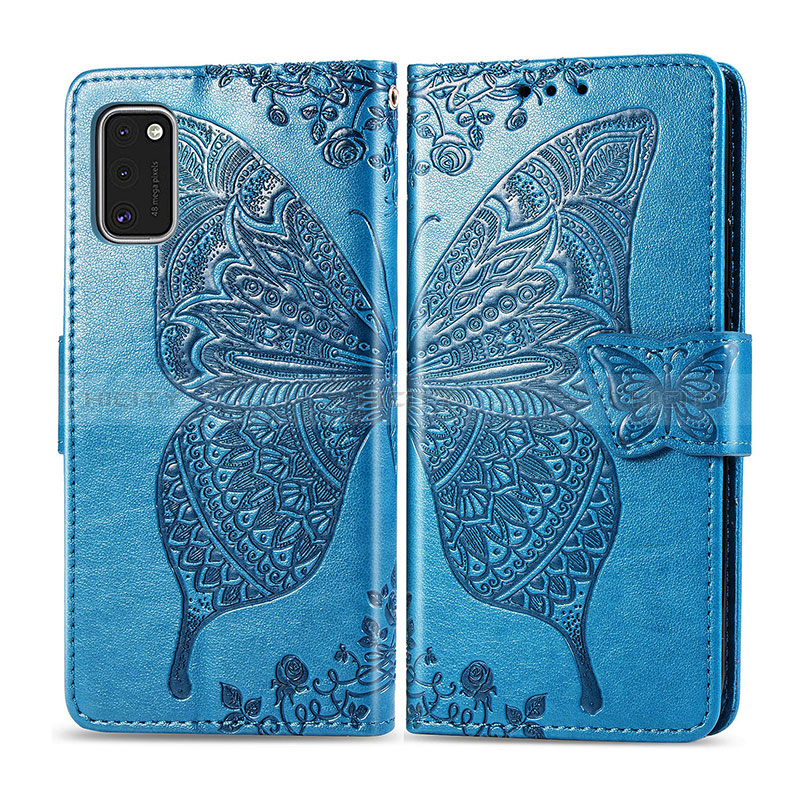 Coque Portefeuille Papillon Livre Cuir Etui Clapet pour Samsung Galaxy A41 Bleu Plus