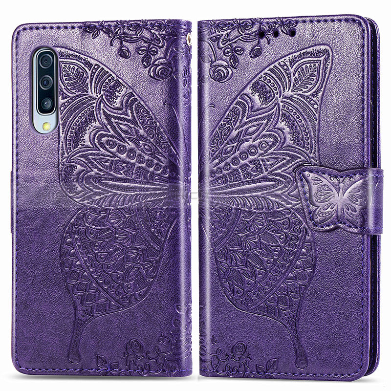 Coque Portefeuille Papillon Livre Cuir Etui Clapet pour Samsung Galaxy A50S Violet Plus