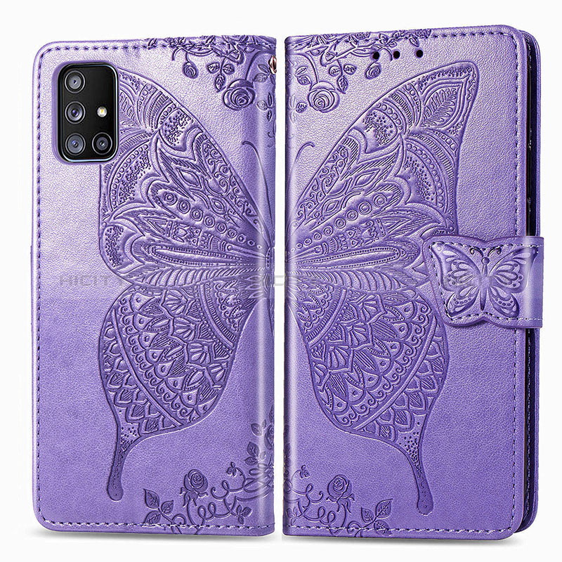 Coque Portefeuille Papillon Livre Cuir Etui Clapet pour Samsung Galaxy A51 4G Violet Clair Plus