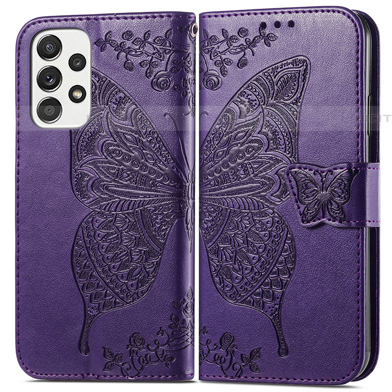 Coque Portefeuille Papillon Livre Cuir Etui Clapet pour Samsung Galaxy A53 5G Violet Plus