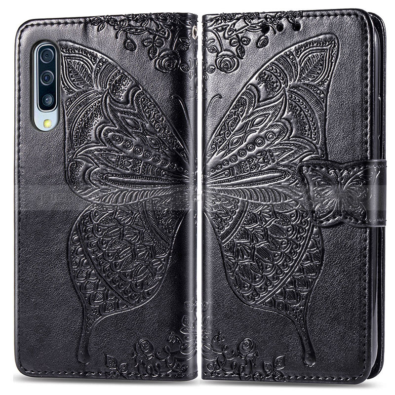 Coque Portefeuille Papillon Livre Cuir Etui Clapet pour Samsung Galaxy A70S Noir Plus