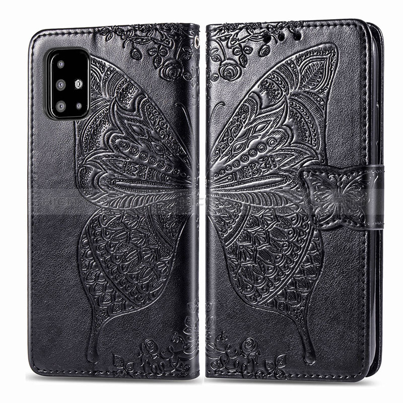 Coque Portefeuille Papillon Livre Cuir Etui Clapet pour Samsung Galaxy A71 5G Noir Plus