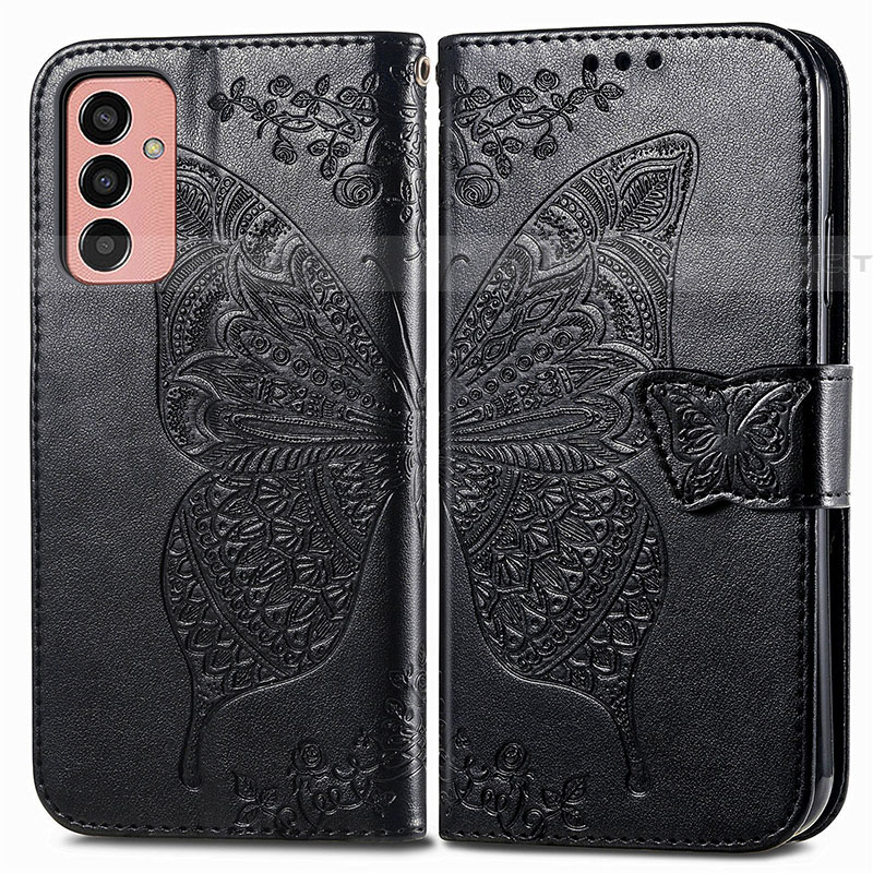 Coque Portefeuille Papillon Livre Cuir Etui Clapet pour Samsung Galaxy F13 4G Noir Plus