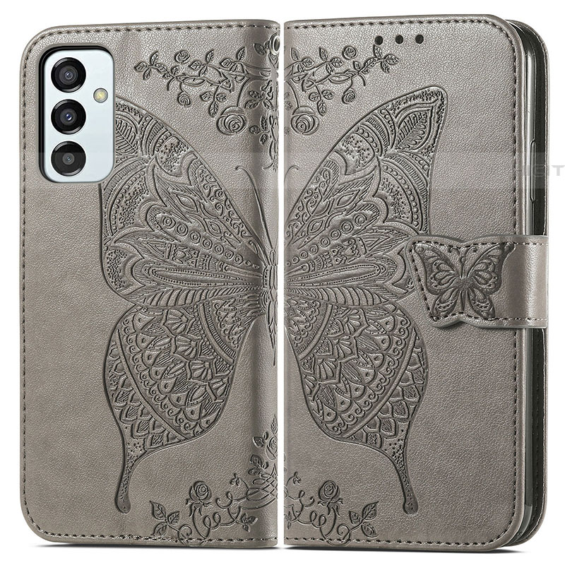 Coque Portefeuille Papillon Livre Cuir Etui Clapet pour Samsung Galaxy F23 5G Gris Plus