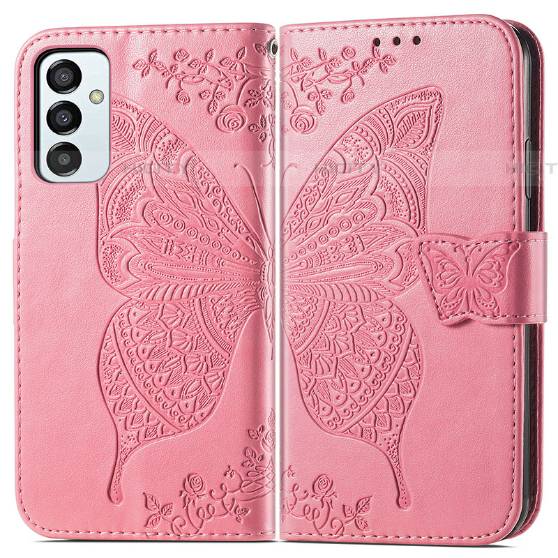 Coque Portefeuille Papillon Livre Cuir Etui Clapet pour Samsung Galaxy F23 5G Rose Rouge Plus