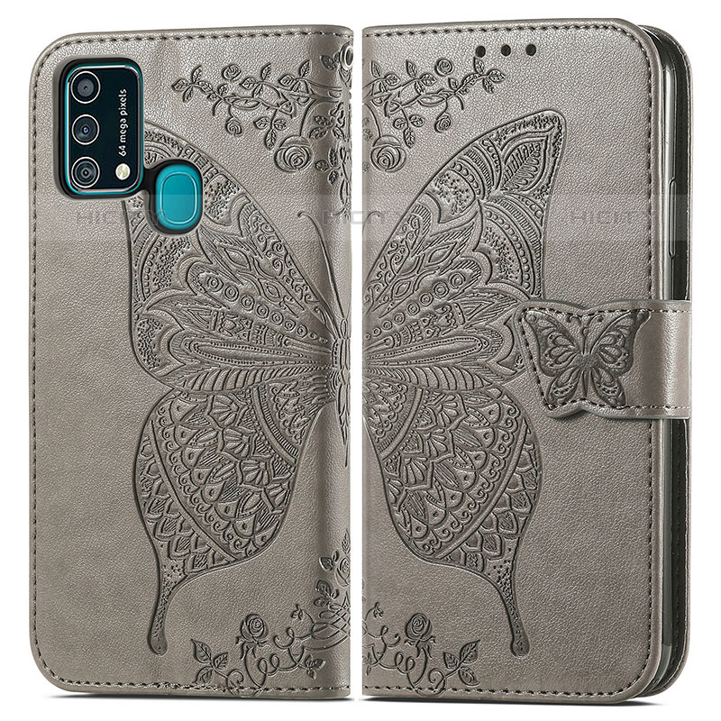 Coque Portefeuille Papillon Livre Cuir Etui Clapet pour Samsung Galaxy F41 Gris Plus