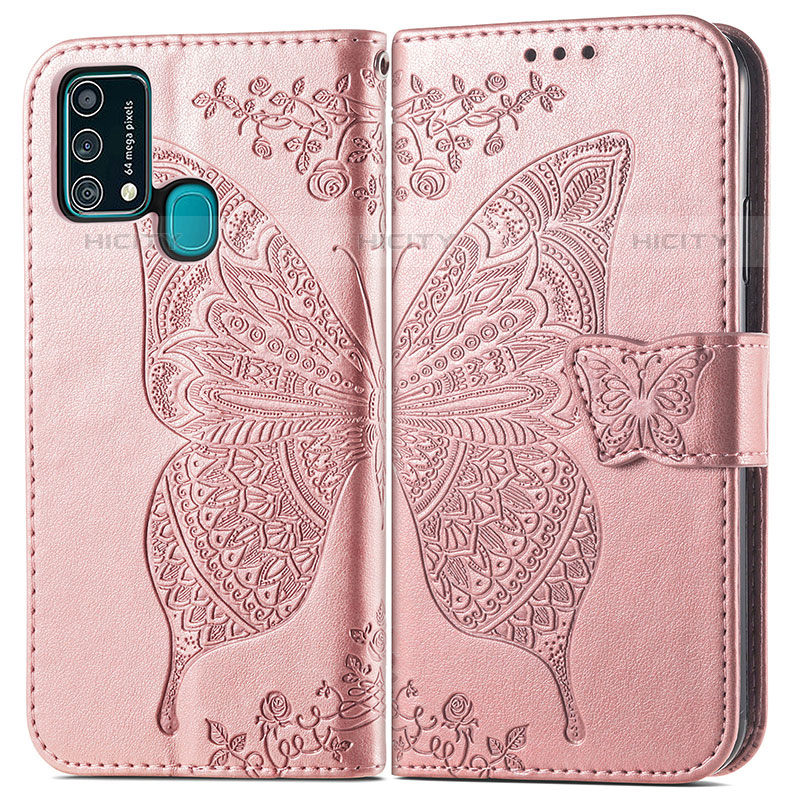 Coque Portefeuille Papillon Livre Cuir Etui Clapet pour Samsung Galaxy F41 Rose Plus