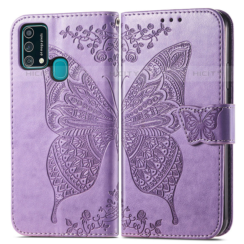 Coque Portefeuille Papillon Livre Cuir Etui Clapet pour Samsung Galaxy F41 Violet Clair Plus