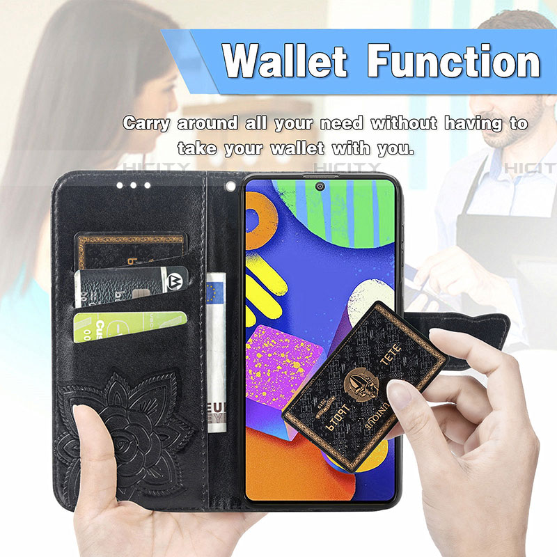 Coque Portefeuille Papillon Livre Cuir Etui Clapet pour Samsung Galaxy F62 5G Plus