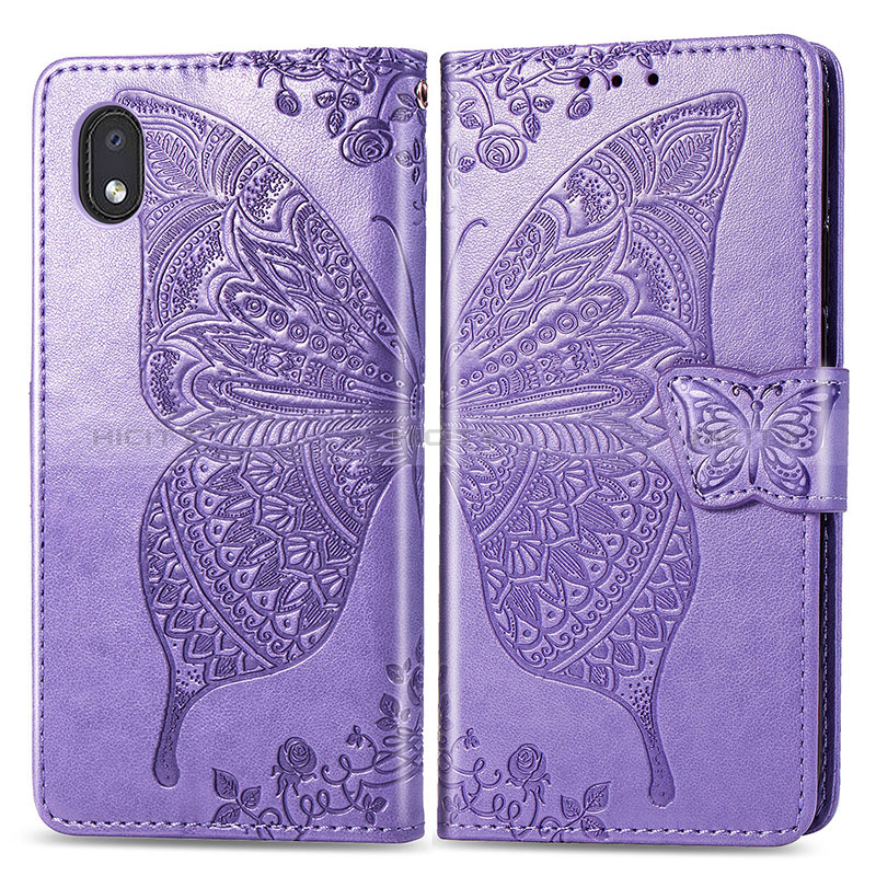 Coque Portefeuille Papillon Livre Cuir Etui Clapet pour Samsung Galaxy M01 Core Violet Clair Plus