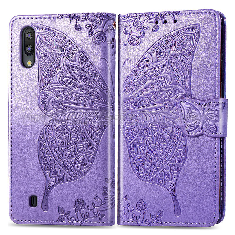 Coque Portefeuille Papillon Livre Cuir Etui Clapet pour Samsung Galaxy M10 Violet Clair Plus