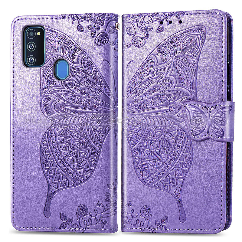 Coque Portefeuille Papillon Livre Cuir Etui Clapet pour Samsung Galaxy M21 Violet Clair Plus