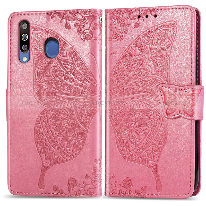 Coque Portefeuille Papillon Livre Cuir Etui Clapet pour Samsung Galaxy M30 Rose Rouge Plus