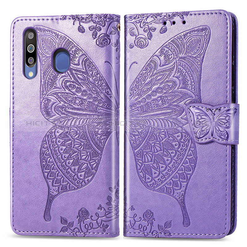 Coque Portefeuille Papillon Livre Cuir Etui Clapet pour Samsung Galaxy M30 Violet Clair Plus