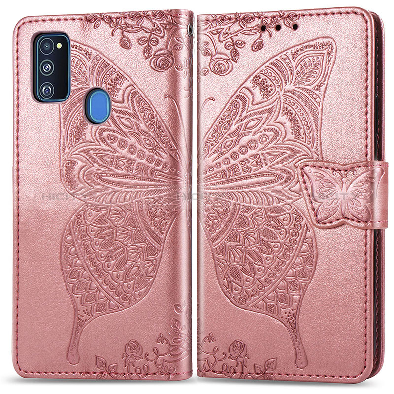 Coque Portefeuille Papillon Livre Cuir Etui Clapet pour Samsung Galaxy M30s Rose Plus