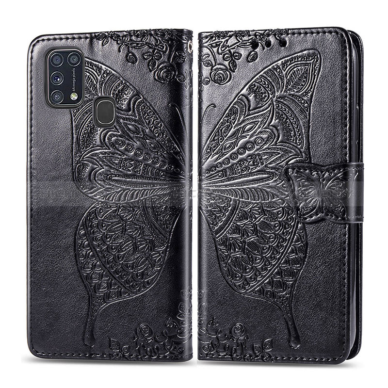 Coque Portefeuille Papillon Livre Cuir Etui Clapet pour Samsung Galaxy M31 Noir Plus