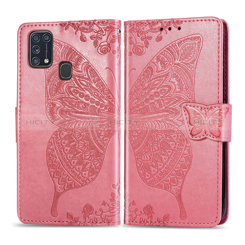 Coque Portefeuille Papillon Livre Cuir Etui Clapet pour Samsung Galaxy M31 Prime Edition Rose Rouge Plus