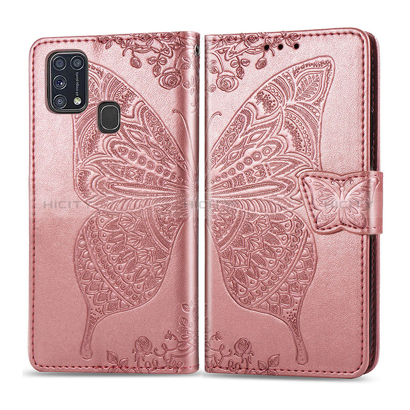 Coque Portefeuille Papillon Livre Cuir Etui Clapet pour Samsung Galaxy M31 Rose Plus