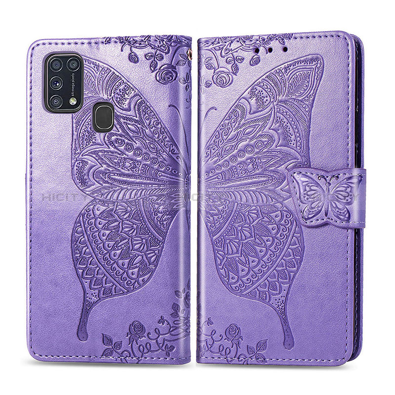 Coque Portefeuille Papillon Livre Cuir Etui Clapet pour Samsung Galaxy M31 Violet Clair Plus